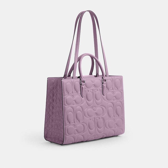 NWT Coach Maggie Tote Bag size large in Signature Leather Silver/Jasmine CY672 - Picture 2 of 4